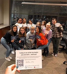 Student leaders participate in the LoyolaVotes post card campaign
