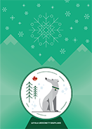 An illustrated rendering of a greyhound in a snow globe