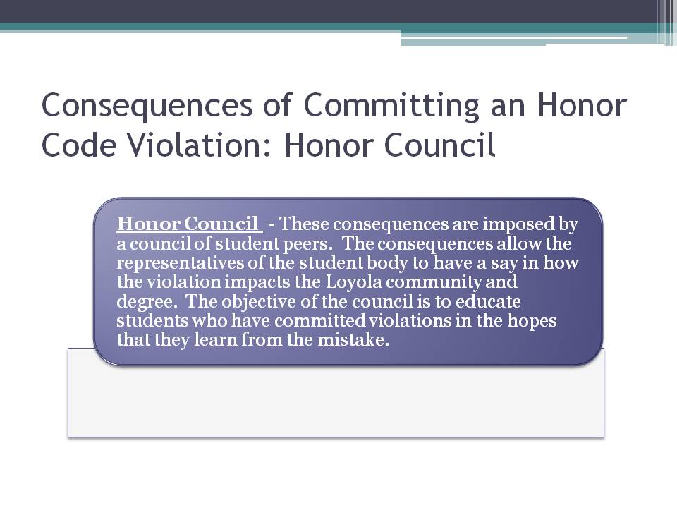 Honor Council Consequences of Commiting an Honor Code violation