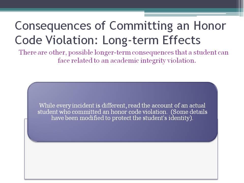Consequences of Committing an Honor Code Violation: Long-term effects