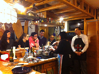 German students in a cooking demonstration