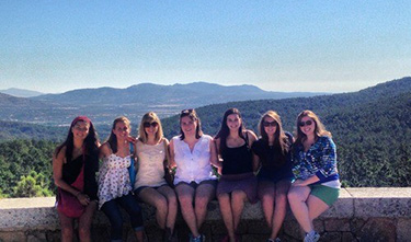 Students overlooking valley in Spain
