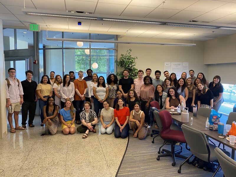 1st and 2nd year Psy.D. students gather in a room at the Loyola Clinical Centers during the 2022 orientation.