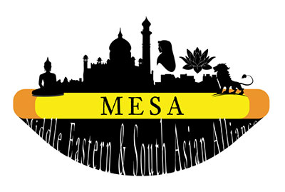 Middle Eastern South Asian Student Alliance (MESA) logo featuring silhouettes of notable middle eastern landmarks and symbols