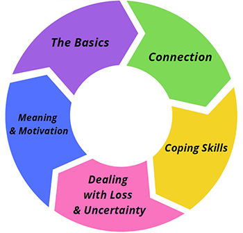 Cyclical chart reading: The Basics; Connection; Coping Skills; Dealing with Loss & Uncertainty; Meaning & Motivation