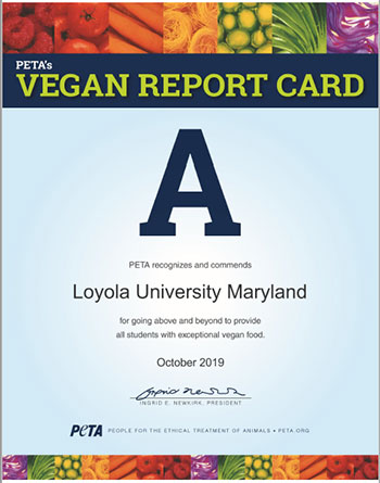 Vegan Report Card from PETA: Grade A for Loyola University Maryland