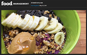 Acai bowl with grains, fruit, and peanut butter