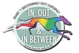 In, Out & In between image with rainbow greyhound Trans? Out? LGBTQIA? Questioning?
