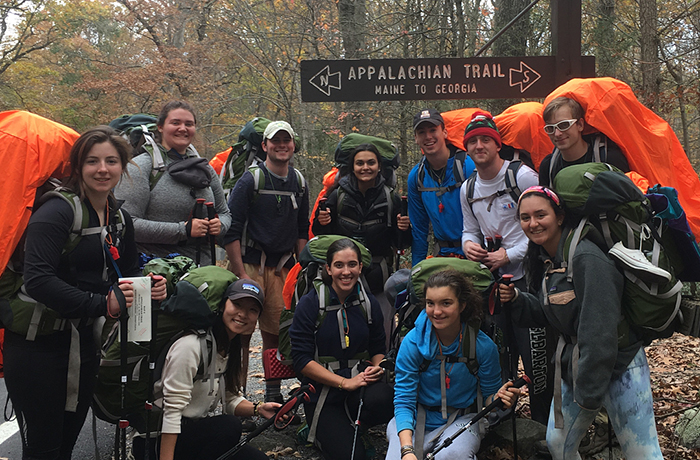 Students posing for a photo before hiking the Appalachian Trail