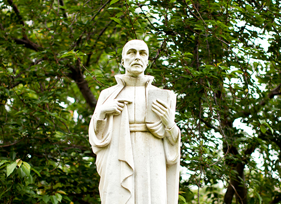 Statue of St. Ignatius of Loyola in Loyola's quad.