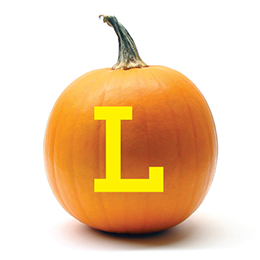 Pumpkin with an L carved in it