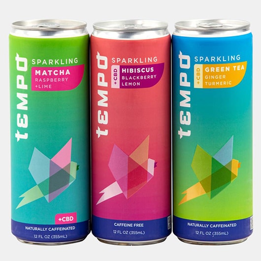 Cans of varying flavors of drinks by Tempo Beverages