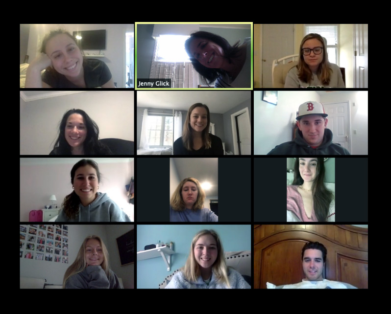 A grid of smiling students from a Zoom call