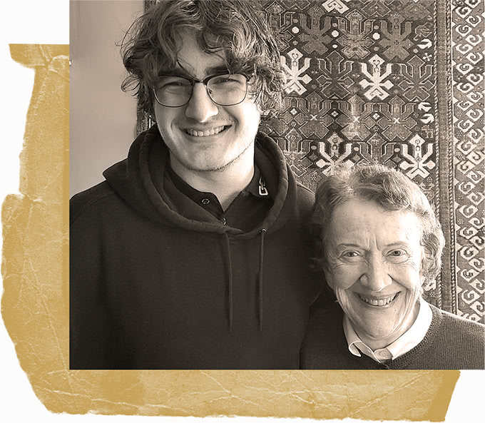 Black and white photo of student Jack Gregorian and his grandmother