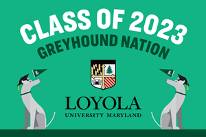 Class of 2023 Greyhound Nation (featuring two greyhounds wearing graduation caps)