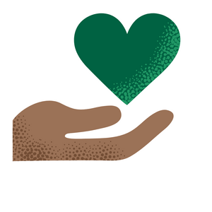 Hand holding green heart