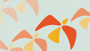 An arrangement of orange and yellow splotches that resemble birds
