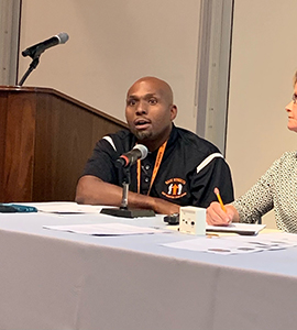 Dante Barksdale spoke at a Commitment to Justice panel at Loyola in 2019.
