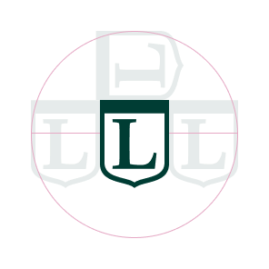 Half of the width of the shield should be used as a margin around the boundary of the monogram.