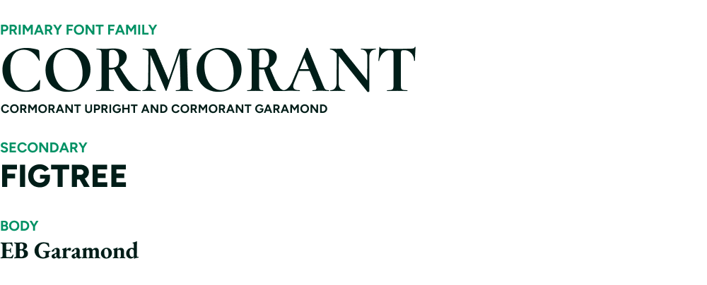 Loyola font family showing Cormorant, Figtree and EB Garamond