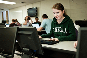 Student working at computer in a lab