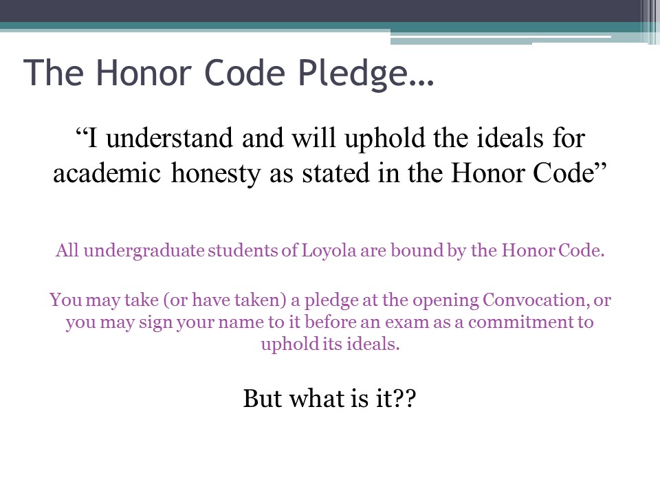 The Honor Code Pledge Quiz 1 Slide 1