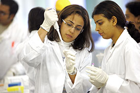 Medical students working in a classroom