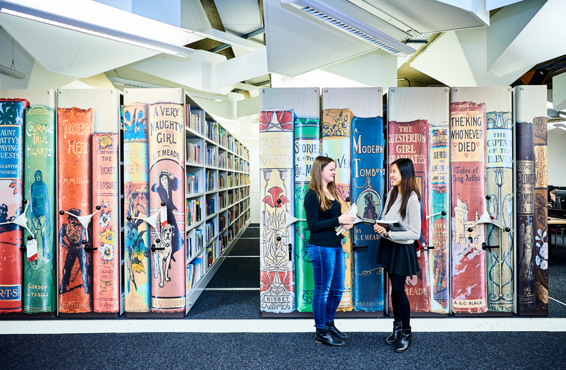 students in library