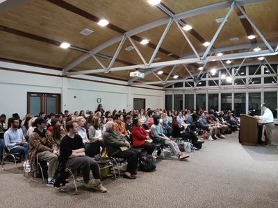 Front angle of audience at talk by Dr. Marwan Darweish