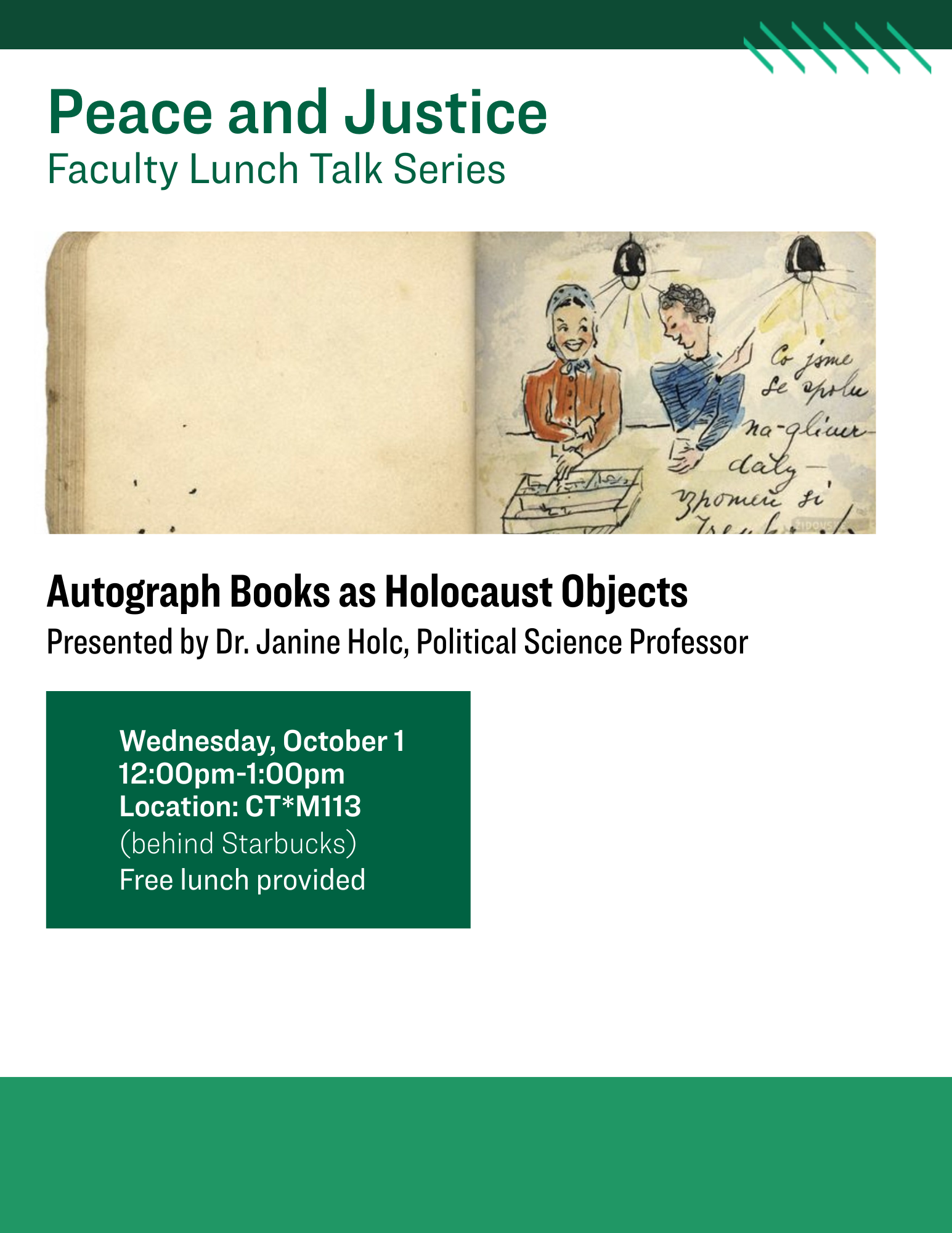 Flyer of Autograph Books as Holocaust Objects Faculty Lunch Talk Series