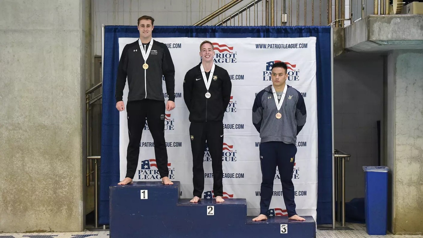 Cadet James “Jimmy” Hayburn Sets School Record and Receives Gold in 50-yard Freestyle at Patriot League, Beats Army and Navy
