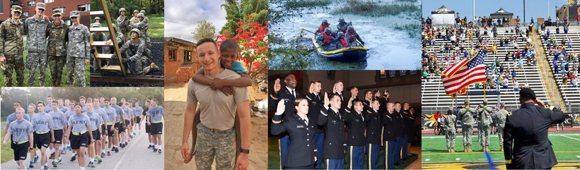 Montage of ROTC service, training, and ceremonies