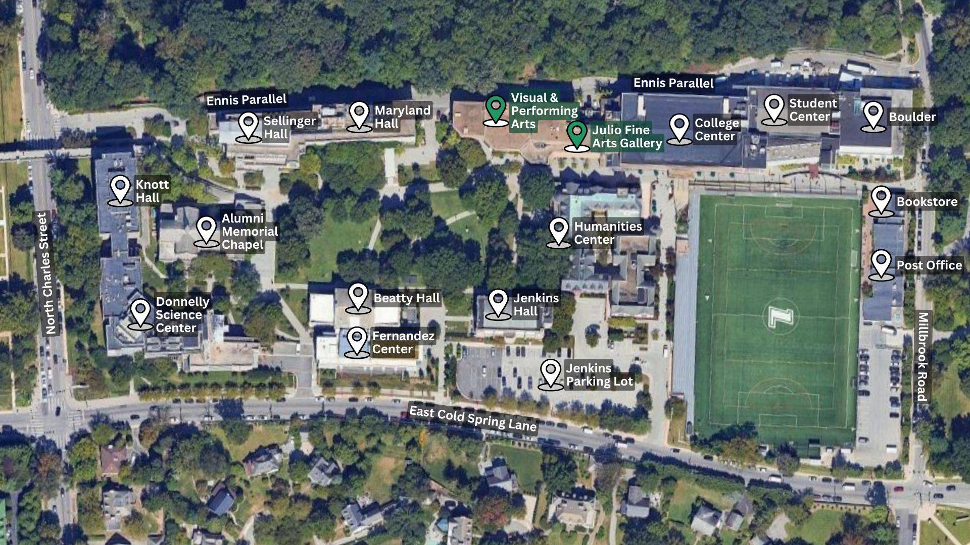 Map of Loyola's campus with the buildings labeled