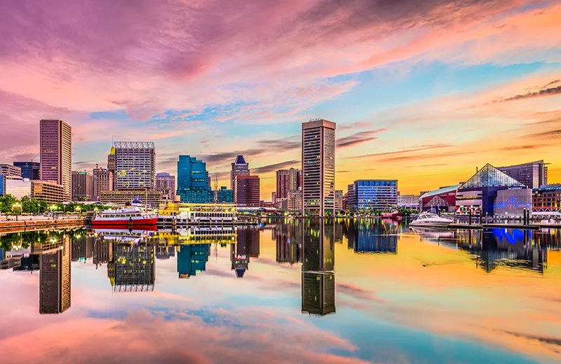 Baltimore skyline at night
