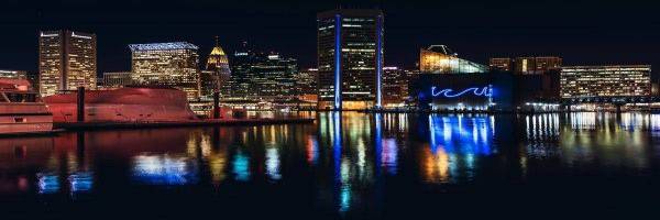 Baltimore's Inner Harbor at night