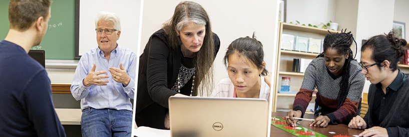 Various instructors working one-on-one with graduate students in various settings