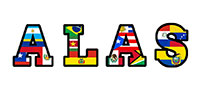 Association of Latinx American Students (ALAS) logo featuring letters filled in with various Latin American flags