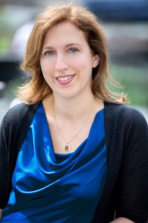 woman wearing bright blue blouse