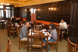 People dining together in Humanities Cafe dining room