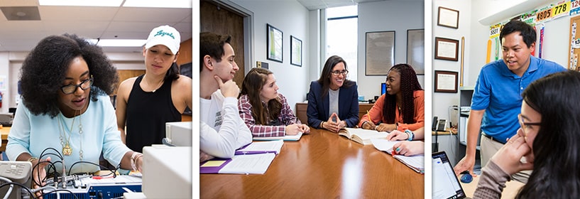 Students working with professors