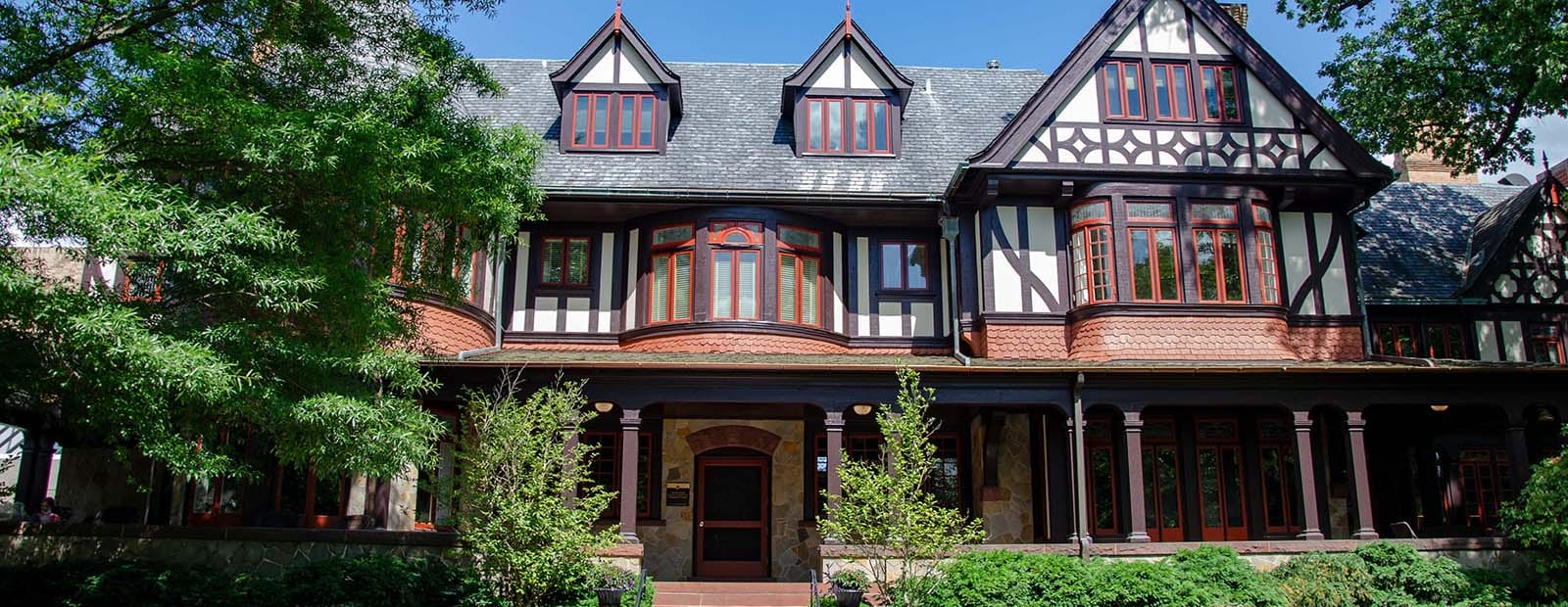 The facade of Loyola's iconic Tudor style Humanities building