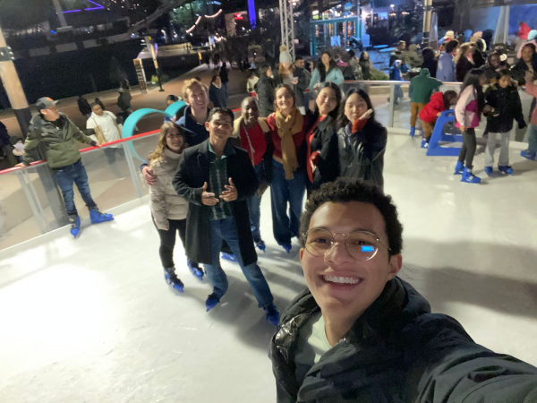 Students taking a selfie on an ice rink