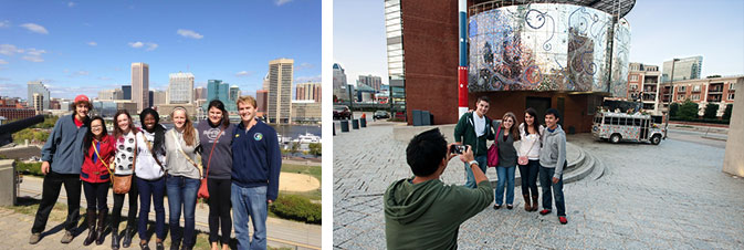 Students gather together around the city of Baltimore