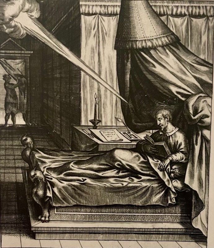 Illustration of Ignatius Loyola in bed