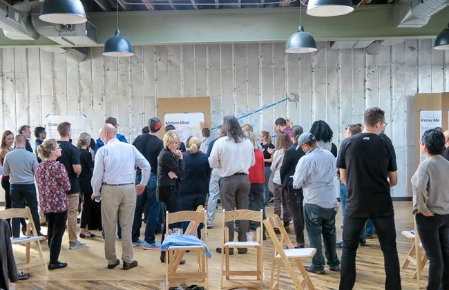 People gather at an innovation workshop