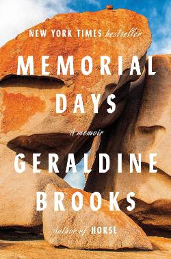 Cover of Memorial Days, a photograph of rock formations beneath a blue sky under the book title in white lettering
