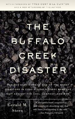 Cover of The Buffalo Creek Disaster, a photograph of grey and black rocks with the title superimposed on top in white