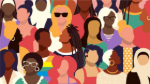 Colorful illustration of a diverse group of people gathered together.