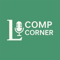 Podcast Logo with L, image of microphone and Comp Corner