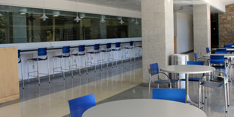 The lounge area with tables and chairs